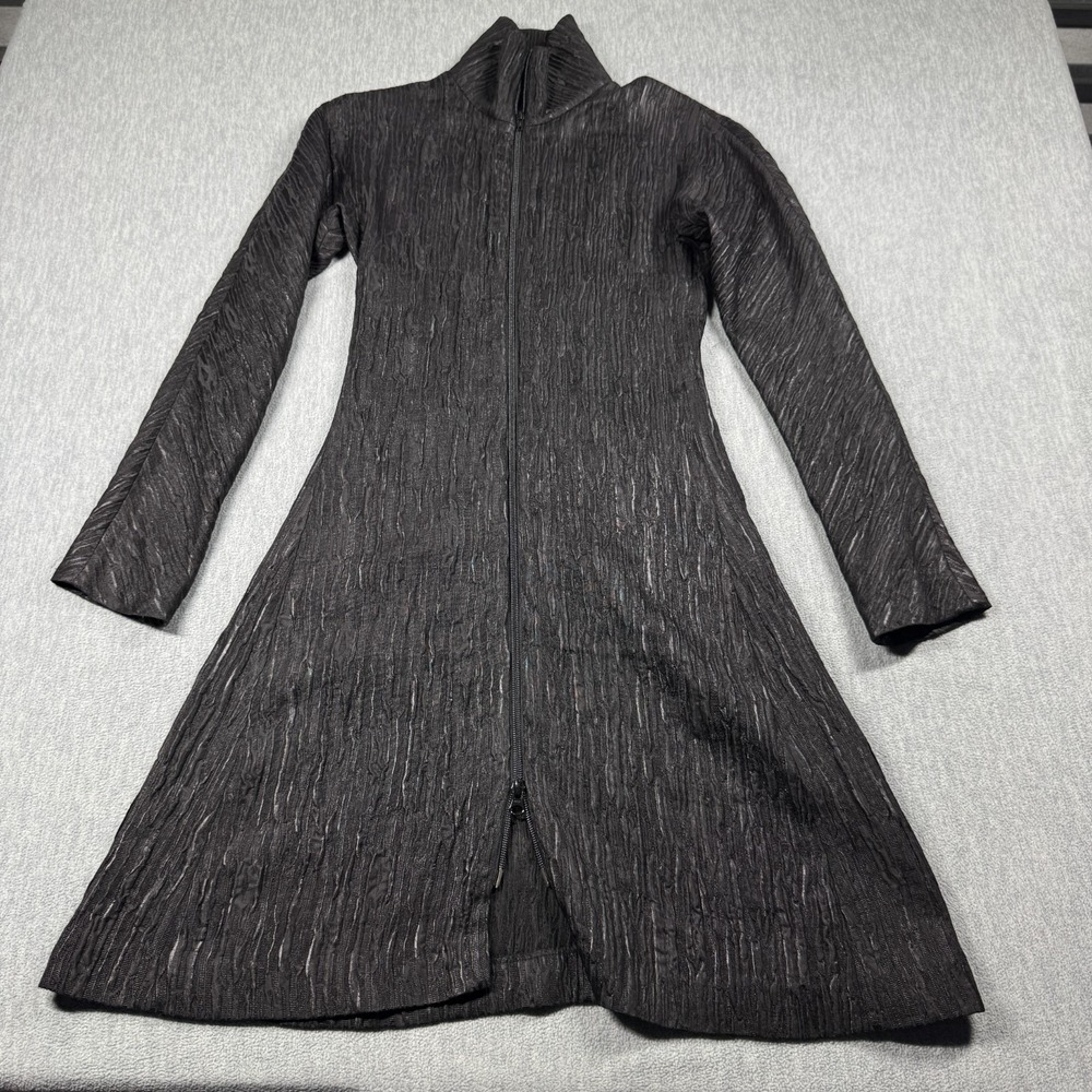 Marie Saint Pierre Dress Womens 2 Black Crinkled Plisse Mock Neck Long Zip Gown